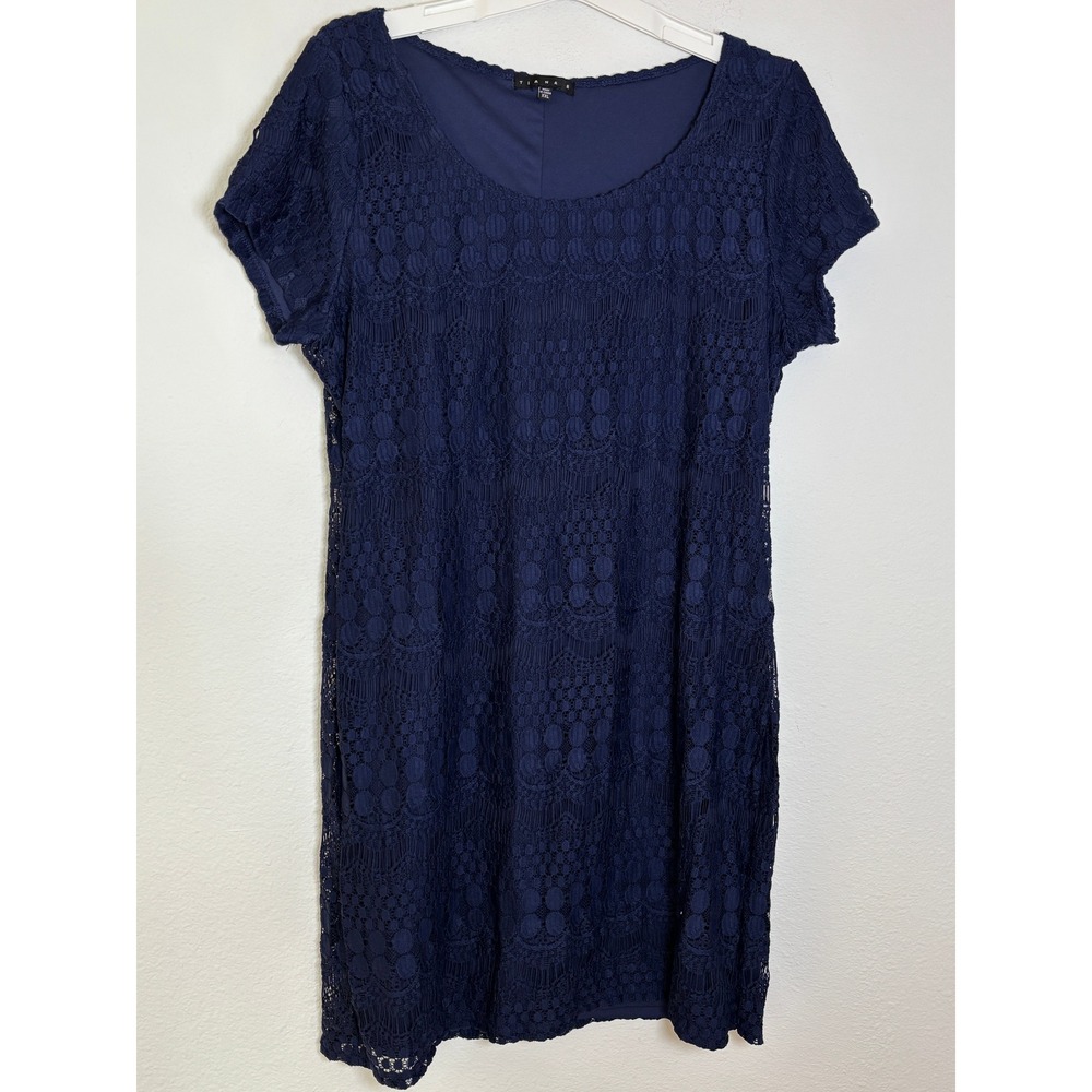 Tiana B Navy Blue Lace Shift Dress Short Sleeve Scoop Neck XXL